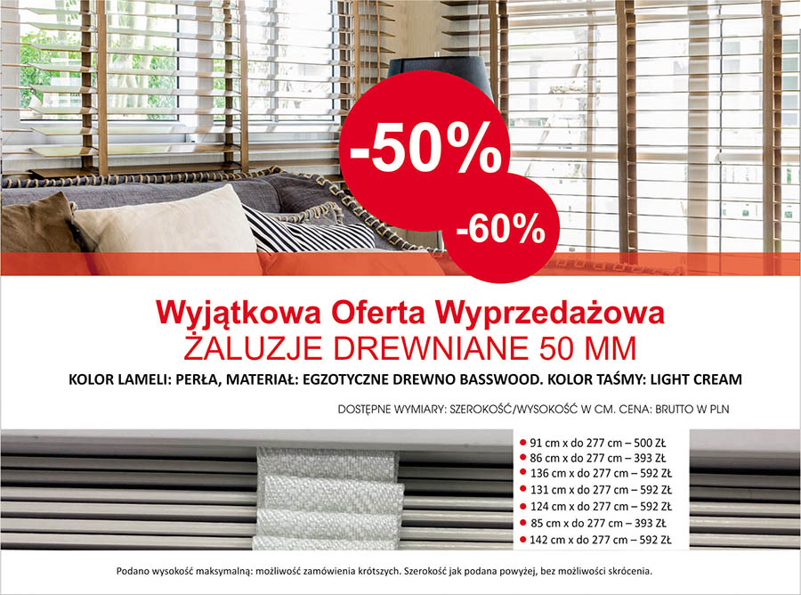 wyprzedaż żaluzji drewnianych